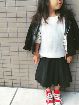 「UNIQLO（ユニクロ）のアイテム（ライダースジャケット）」を使った、ayaさん（キッズ・100cm）の冬コーディネート