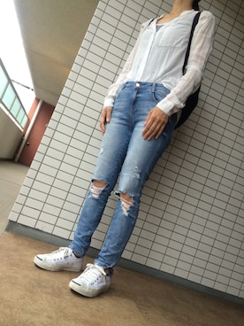 「JAMES PERSE（ジェームスパース）のアイテム（シャツ/ブラウス）」を使った、chizuさん（レディース・160cm）の夏コーディネート