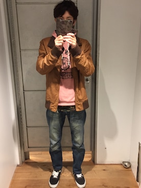 「BACK NUMBER（バックナンバー）のアイテム（ライダースジャケット）」を使った、カープ拓Ｃさん（メンズ・171cm）の秋コーディネート