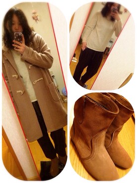「ロング丈ダッフル」｜「アイテム（ブーツ）」を使った、むっくんさん（レディース・160cm）の冬コーディネート
