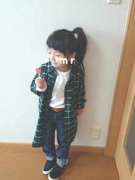 「no brand（ノーブランド）のアイテム（シャツワンピース）」を使った、mrimyuさん（キッズ・100cm）の冬コーディネート