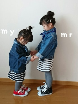 「EDWIN（エドウィン）のアイテム（デニムジャケット）」を使った、mrimyuさん（キッズ・100cm）の春コーディネート