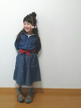「ガウチョパンツ」｜「アイテム（デニムパンツ）」を使った、mrimyuさん（キッズ・100cm）の春コーディネート