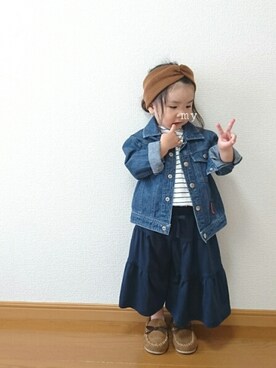 「ラブ＆ピース2016」｜「アイテム（デニムジャケット）」を使った、mrimyuさん（キッズ・90cm）の秋コーディネート