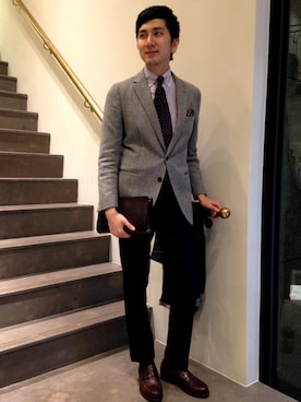 「アイテム（クラッチバッグ）」を使った、UNITEDARROWSTAIPEI_MENSさん（メンズ・180cm）の冬コーディネート