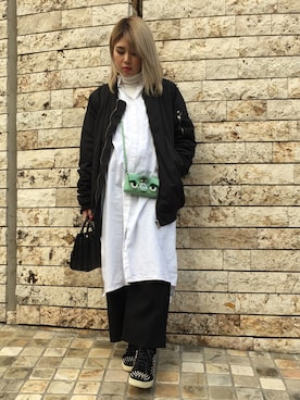 「Rick Owens（リックオウエンス）のアイテム（その他アウター）」を使った、junnaさん（レディース・161cm）の冬コーディネート