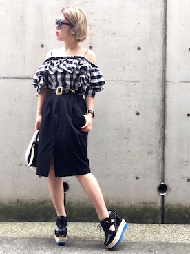 「PRADA（プラダ）のアイテム（ブーティ）」を使った、junnaさん（レディース・161cm）の夏コーディネート