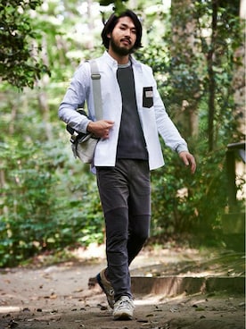 「gym master（ジムマスター）のアイテム（デニムパンツ）」を使った、ERI.Tさん（メンズ・180cm）の冬コーディネート