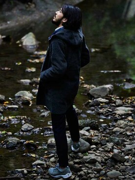 「gym master（ジムマスター）のアイテム（デニムパンツ）」を使った、ERI.Tさん（メンズ・180cm）の冬コーディネート