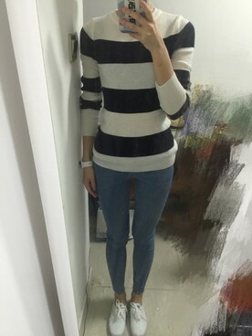 「imvely（-）のアイテム（ニット/セーター）」を使った、小白兔兔さん（レディース・165cm）の春コーディネート