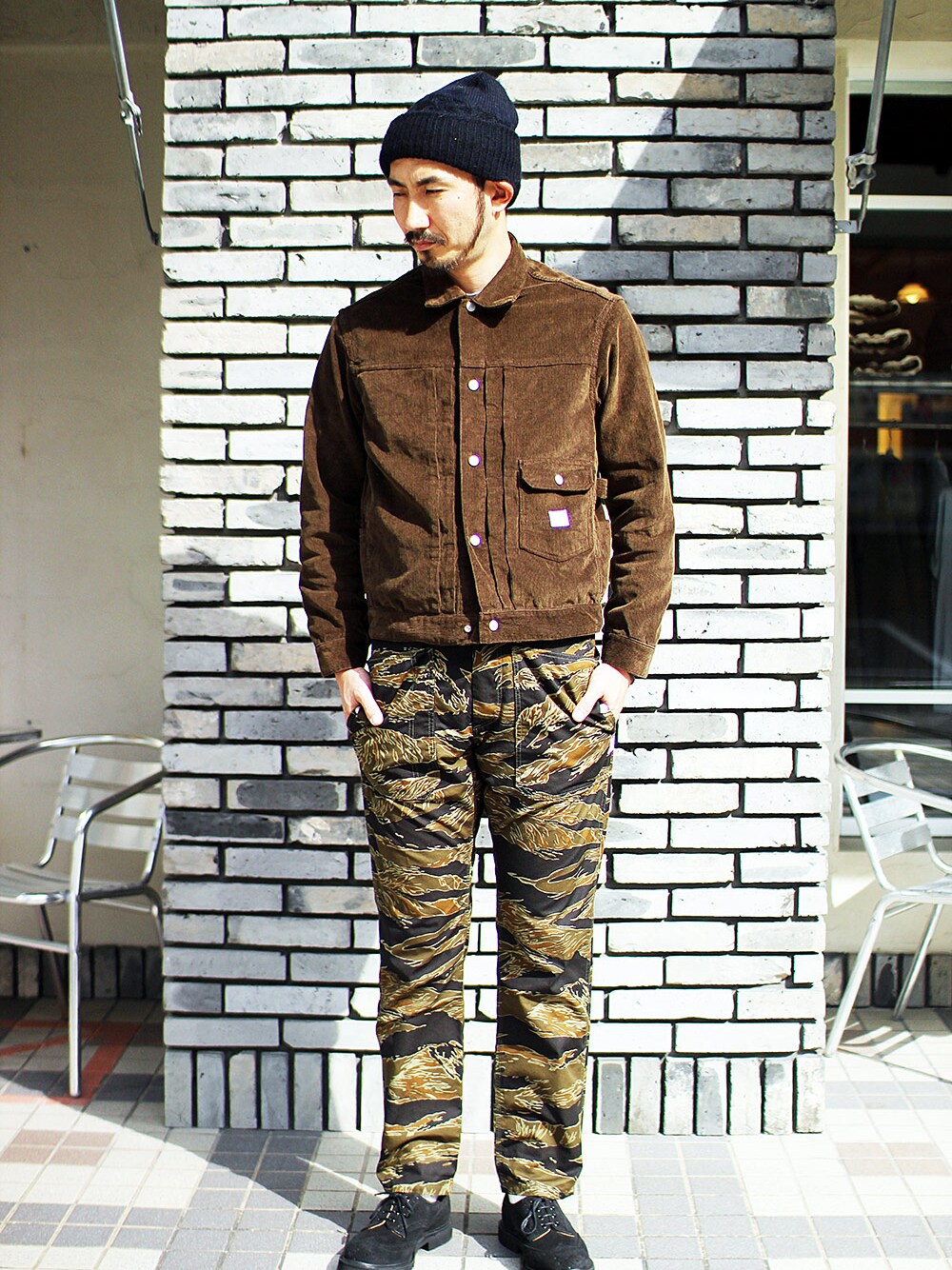 「コーデュロイ、福岡、ブラウン、sassafras、カモ柄、カモ柄パンツ、fukuoka、branch、corduroy」｜「SASSAFRASのGardener Jacket（その他アウター、ブラウン系）」を使った、シーノートさん（メンズ・187cm）の秋コーディネートの1枚目の写真