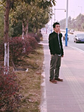 「RED WING（レッドウィング）のアイテム（ブーツ、ブラウン系）」を使った、Vanlissさん（メンズ・163cm）の秋コーディネート