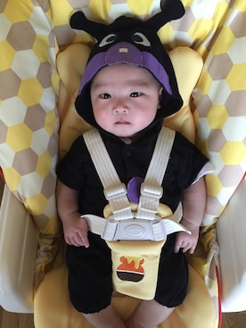 「アイテム（ロンパース、ブラック系）」を使った、mhmamaさん（キッズ・70cm）の春コーディネート