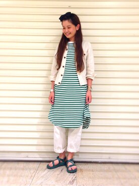 「BEAMS BOY（ビームスボーイ）のアイテム（デニムジャケット）」を使った、ASAMI OKANOさん（レディース・160cm）の夏コーディネート