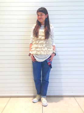 「アイテム（ブレスレット）」を使った、ASAMI OKANOさん（レディース・160cm）の秋コーディネート