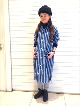 「パジャマ」｜「アイテム（シャツワンピース）」を使った、ASAMI OKANOさん（レディース・160cm）の秋コーディネート