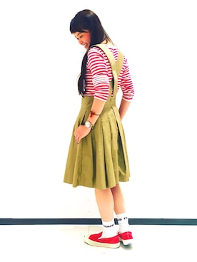 「BEAMS BOY（ビームスボーイ）のアイテム（スカート）」を使った、ASAMI OKANOさん（レディース・160cm）の春コーディネート