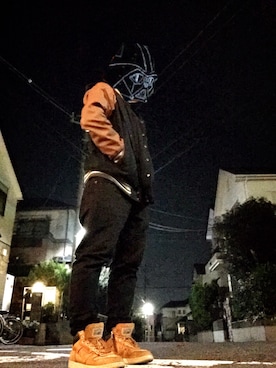 「アイテム（スタジャン、ブラウン系）」を使った、eーboyさん（メンズ・164cm）の秋コーディネート