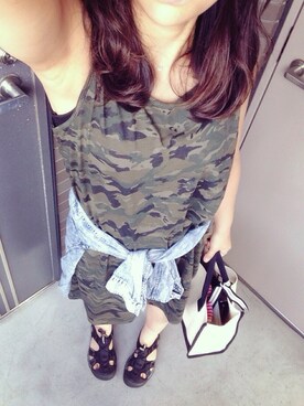 「KEEN（キーン）のアイテム（その他シューズ、ブラック系）」を使った、n0z0m1さん（レディース・150cm）の夏コーディネート