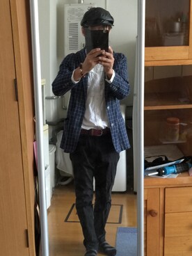 「古着のアイテム（ハンチング/ベレー帽、ブラック系）」を使った、MAPPYさん（メンズ・160cm）の秋コーディネート