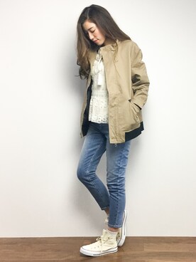 「DETAILS（ディテールズ）のアイテム（モッズコート）」を使った、川平沙紀さん（レディース・168cm）の冬コーディネート