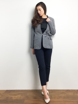 「DRWCYS（ドロシーズ）のアイテム（ノーカラージャケット）」を使った、川平沙紀さん（レディース・168cm）の冬コーディネート