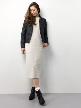 「RAY CASSIN（レイカズン）のアイテム（ライダースジャケット）」を使った、川平沙紀さん（レディース・168cm）の春コーディネート
