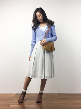 「LA BELLE ETUDE（ラベルエチュード）のアイテム（カーディガン/ボレロ）」を使った、川平沙紀さん（レディース・168cm）の春コーディネート