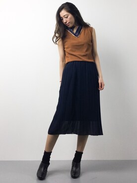 「Ameri（アメリ）のアイテム（ニット/セーター）」を使った、川平沙紀さん（レディース・168cm）の春コーディネート