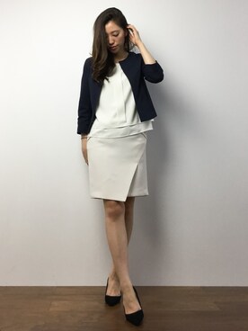 「COMME CA ISM（コムサイズム）のアイテム（ノーカラージャケット）」を使った、川平沙紀さん（レディース・168cm）の春コーディネート