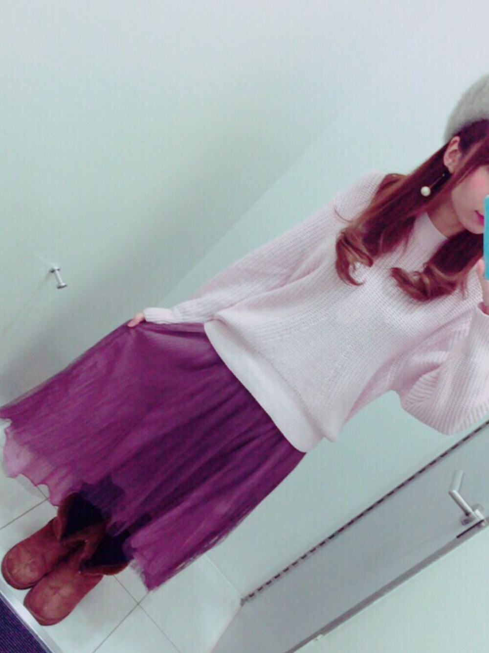 「トーク帽、チュールスカート、ニット」｜「SNIDELのアイテム（ニット/セーター、ピンク系）」を使った、HARUKAさん（レディース・158cm）の春コーディネートの1枚目の写真