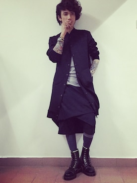 「alexanderwang（アレキサンダーワン）のアイテム（レッグウェア）」を使った、Eugene Chenさん（メンズ・175cm）の冬コーディネート