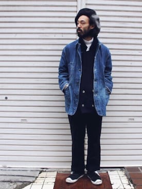「アイテム（カバーオール）」を使った、higeさん（メンズ・174cm）の冬コーディネート