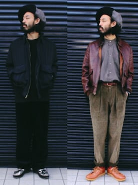 「アイテム（ミリタリージャケット、ブラウン系）」を使った、higeさん（メンズ・174cm）の冬コーディネート