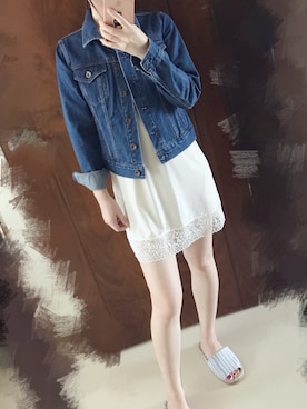 「パジャマ」｜「アイテム（デニムジャケット）」を使った、Hさん（レディース・159cm）の秋コーディネート