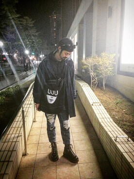 「UNDERCOVER（アンダーカバー）のアイテム（バッグ）」を使った、ハーレーさん（メンズ・178cm）の秋コーディネート