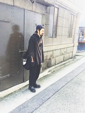 「UNDERCOVER（アンダーカバー）のアイテム（バッグ）」を使った、ハーレーさん（メンズ・178cm）の秋コーディネート