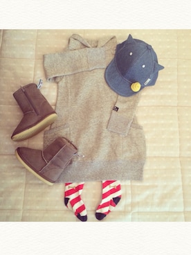 「MoL（モル）のアイテム（帽子）」を使った、Rii Haruさん（キッズ・90cm）の冬コーディネート