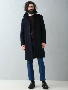 「メルトン」｜「アイテム（ステンカラーコート）」を使った、<OFFICIAL>UNITED TOKYO MENSさん（メンズ・178cm）の秋コーディネート