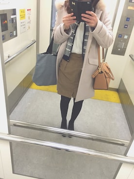 「PROPORTION BODY DRESSING（プロポーションボディドレッシング）のアイテム（スカート、ベージュ系）」を使った、y u iさん（レディース・162cm）の冬コーディネート