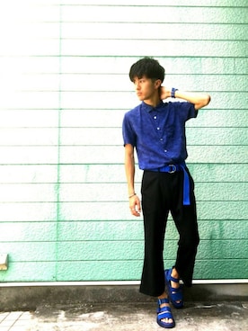 「PPFM（ピーピーエフエム）のアイテム（スラックス）」を使った、RYONCHYさん（メンズ・169cm）の夏コーディネート