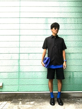 「HERE'S（HERE'S）のアイテム（バッグ）」を使った、RYONCHYさん（メンズ・169cm）の夏コーディネート