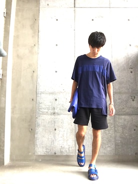 「HERE'S（HERE'S）のアイテム（バッグ）」を使った、RYONCHYさん（メンズ・169cm）の夏コーディネート