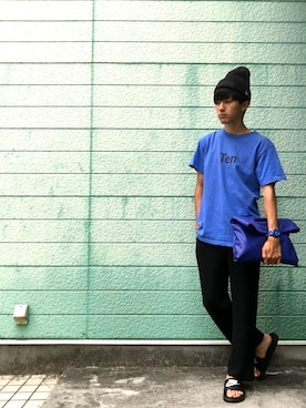 「HERE'S（HERE'S）のアイテム（バッグ）」を使った、RYONCHYさん（メンズ・169cm）の夏コーディネート