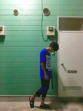 「アイテム（ヘアアクセサリー、ブルー系）」を使った、RYONCHYさん（メンズ・169cm）の秋コーディネート