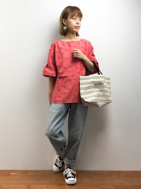 「SUPER HAKKA（スーパーハッカ）のアイテム（パンツ）」を使った、saya☺︎さん（レディース・149cm）の夏コーディネート