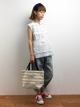 「SUPER HAKKA（スーパーハッカ）のアイテム（パンツ）」を使った、saya☺︎さん（レディース・149cm）の夏コーディネート