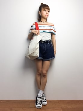 「SURF'S UP PEANUTS（サーフズアップピーナッツ）のアイテム」を使った、saya☺︎さん（レディース・149cm）の夏コーディネート