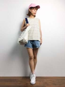 「SURF'S UP PEANUTS（サーフズアップピーナッツ）のアイテム」を使った、saya☺︎さん（レディース・149cm）の夏コーディネート