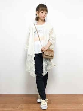 「laboratory work（ラボラトリーワーク）のアイテム（ショルダーバッグ）」を使った、saya☺︎さん（レディース・149cm）の夏コーディネート